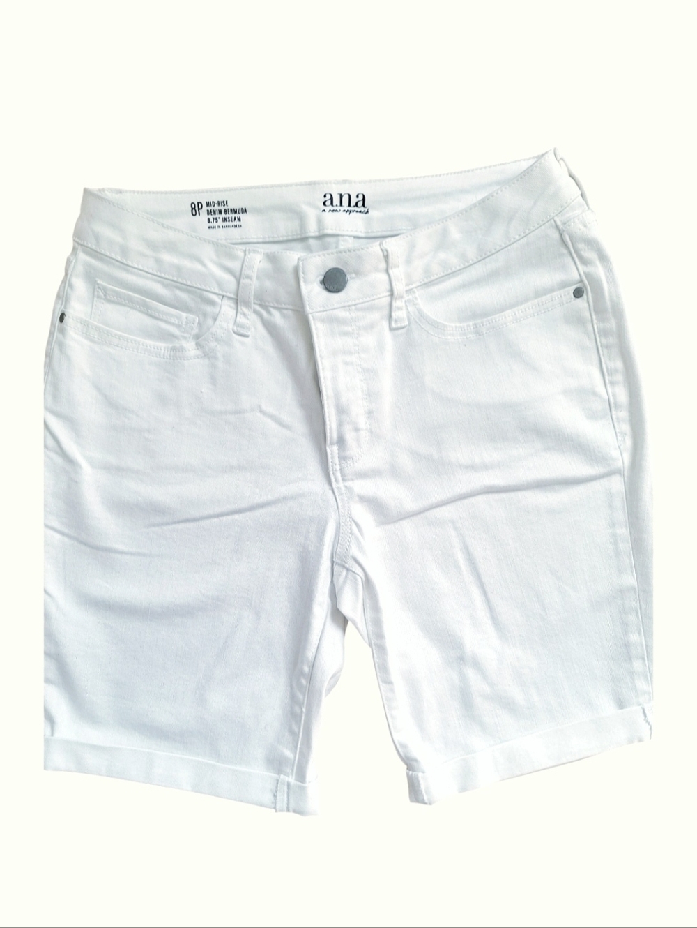 NEW a.n.a White Cotton Denim Stretch Blend Bermuda Shorts 8P